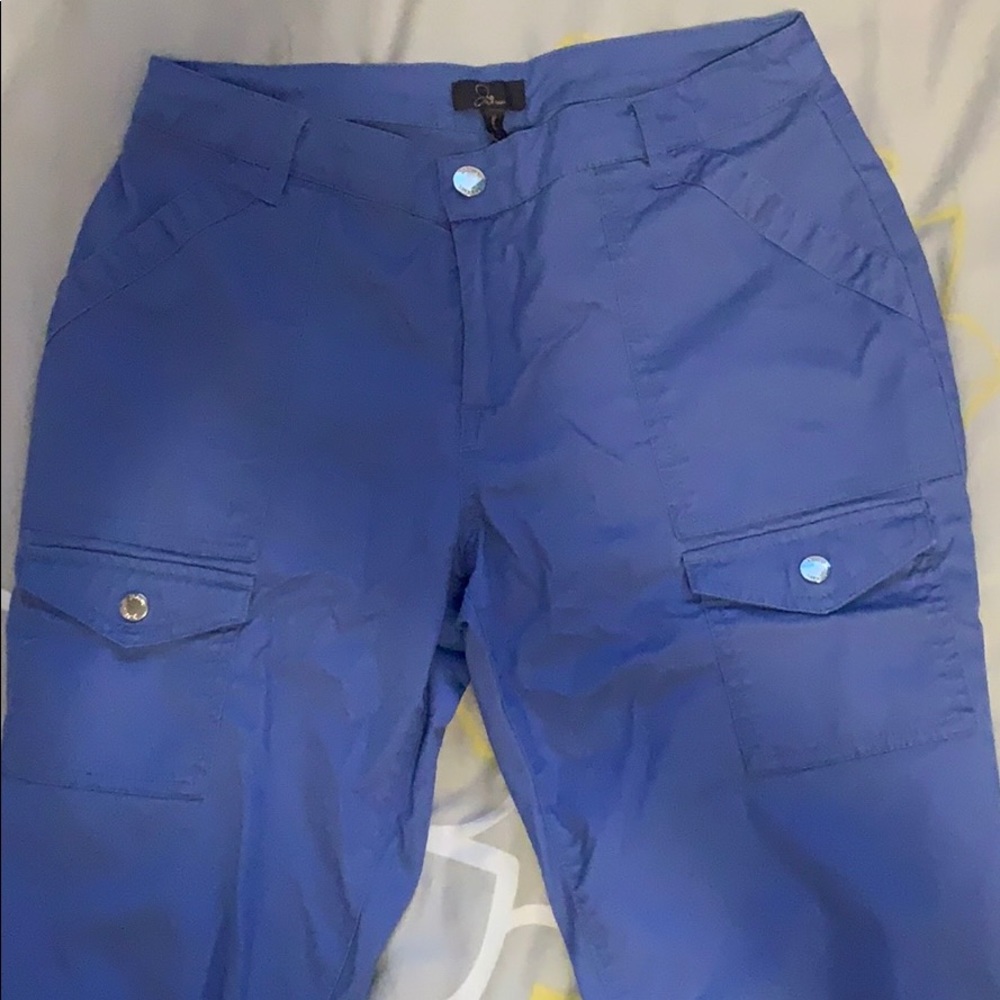 Jaanuu skinny cargo scrub pants. small ceil blue